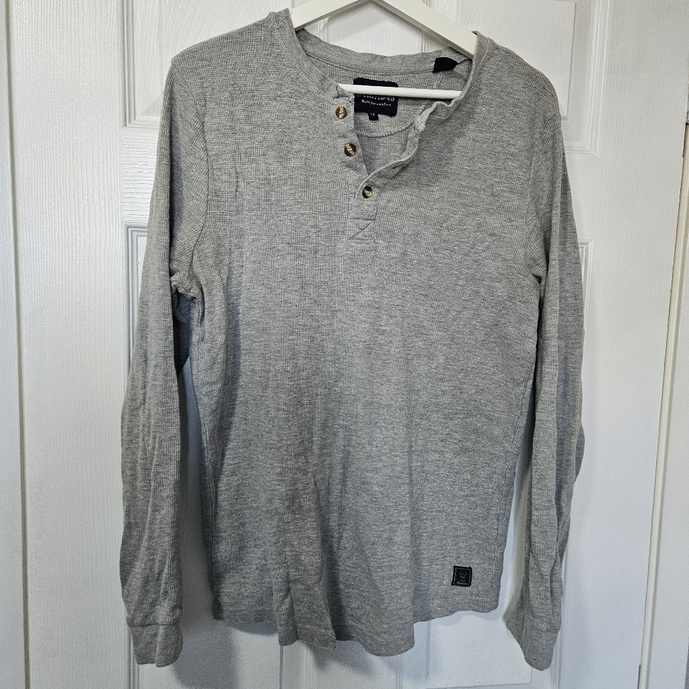 Grey Henley waffle knit long sleeve shirt